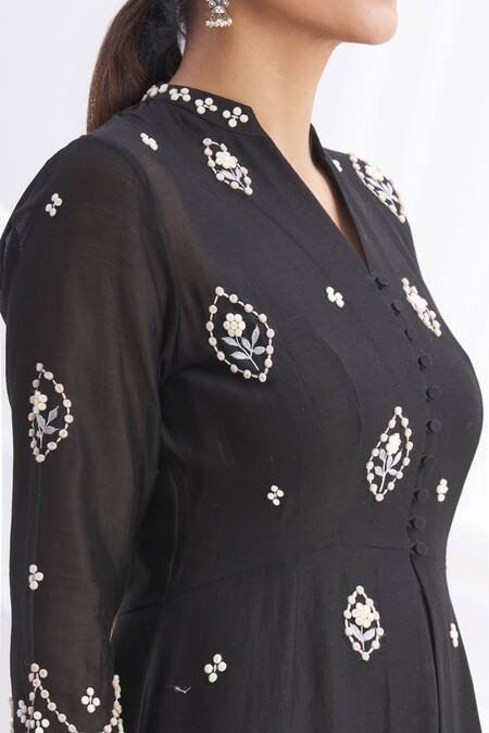 Nachiket Barve Black Silk Chanderi Embroidered Jacket And Kurta Set at Aza Fashions Nachiket Barve_Black Silk Chanderi Embroidered Jacket And Kurta Set _at_Aza_Fashions