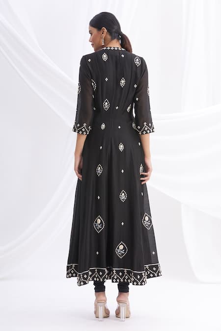 Shop Nachiket Barve Black Silk Chanderi Embroidered Jacket And Kurta Set at Aza Fashions Shop_Nachiket Barve_Black Silk Chanderi Embroidered Jacket And Kurta Set _at_Aza_Fashions