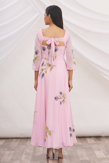 Buy Pink Chiffon Sweetheart Neck Printed Maxi Dress For Women by Samyukta  Singhania Online at Aza Fashions.