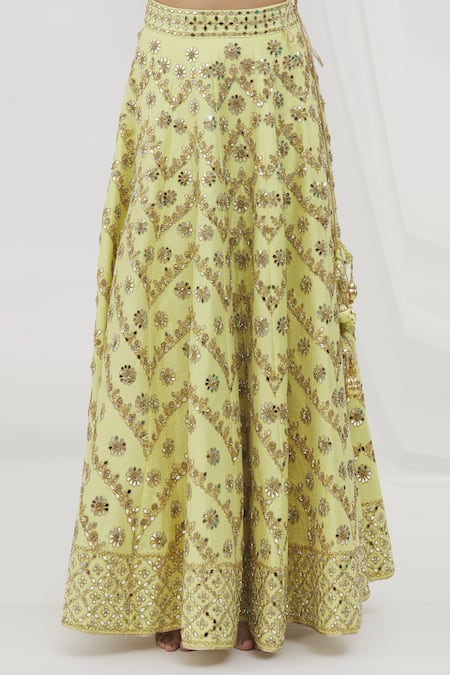 Vandana Sethi Yellow Dupion, Silk Gota Patti, Mirrors Chevron Embellished Lehenga Set at Aza Fashions Vandana Sethi_Yellow Dupion, Silk Gota Patti, Mirrors Chevron Embellished Lehenga Set _at_Aza_Fashions