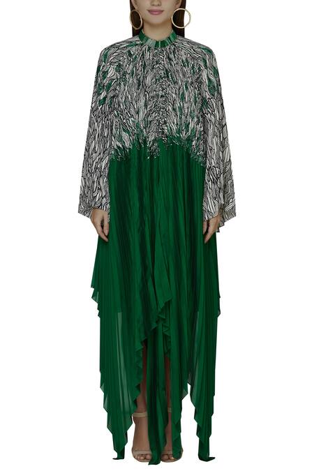Buy_Amit Aggarwal_Green Crepe Asymmetric Printed Dress_Online_at_Aza_Fashions