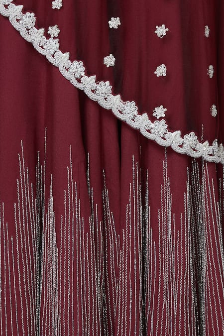 Ariyana By Aza_Maroon Net, Modal, Silk Embroidery Sweetheart Neck Cape Palazzo Set _at_Aza_Fashions