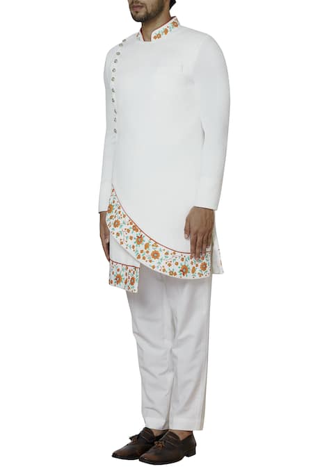 Buy_Sol By Piyush Dedhia_White Quilt Stretch Overlap Sherwani Set  _Online_at_Aza_Fashions