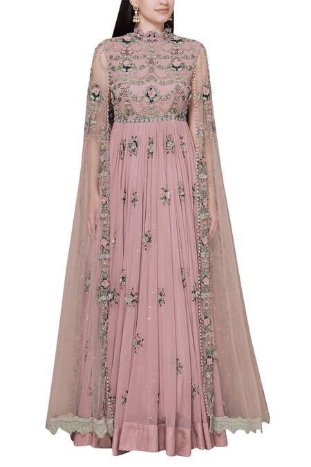 Shop_Abhishek Vermaa_Pink Satin Embellished Anarkali Gown_Online_at_Aza_Fashions