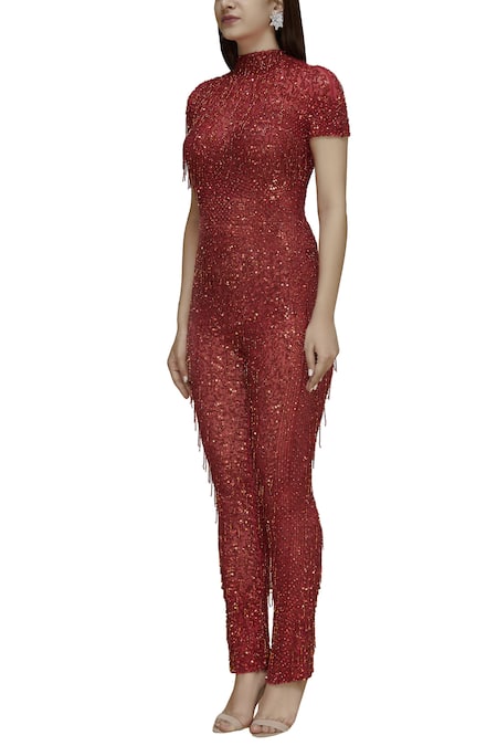 Buy Chisel By Meghna Ramrakhiya Red Round Embellished Jumpsuit Online at Aza Fashions Buy_Chisel By Meghna Ramrakhiya_Red Round Embellished Jumpsuit _Online_at_Aza_Fashions