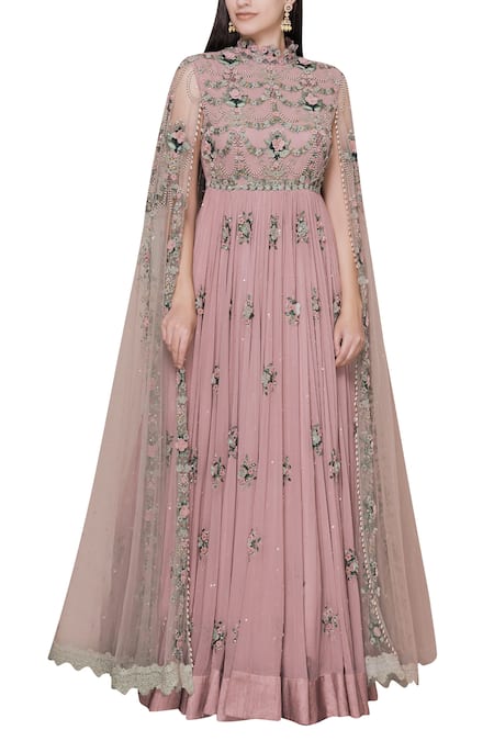 Buy_Abhishek Vermaa_Pink Satin Embellished Anarkali Gown_Online_at_Aza_Fashions