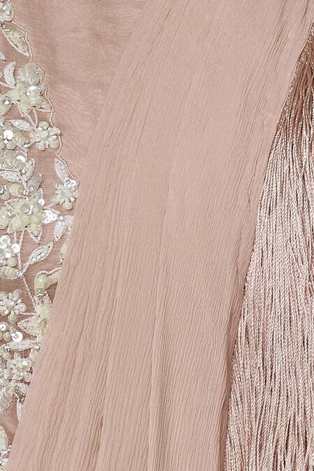 Rococo_Pink Chiffon Pre-draped Saree Set_at_Aza_Fashions