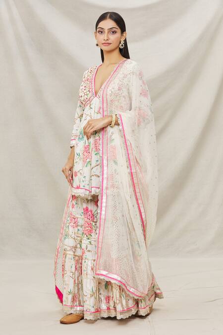 Buy Gopi Vaid Ivory Viscose, Soft Chiffon Floral Motifs, Print Short Anarkali Sharara Set Online at Aza Fashions Buy_Gopi Vaid_Ivory Viscose, Soft Chiffon Floral Motifs, Print Short Anarkali Sharara Set _Online_at_Aza_Fashions