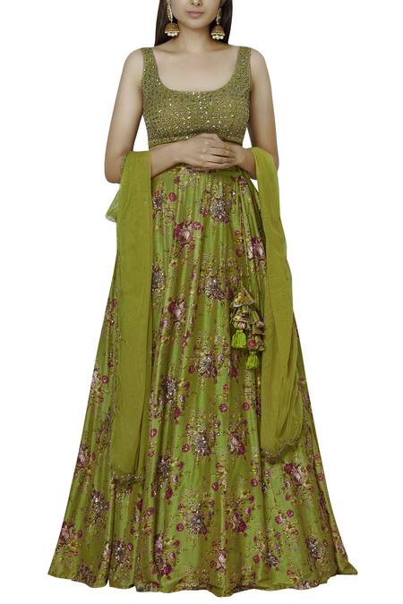 Buy ASTHA NARANG Green Blouse And Lehenga Raw Silkdupatta Net Round Embroidered Set Online at Aza Fashions Buy_ASTHA NARANG_Green Blouse And Lehenga Raw Silkdupatta Net Round Embroidered Set_Online_at_Aza_Fashions