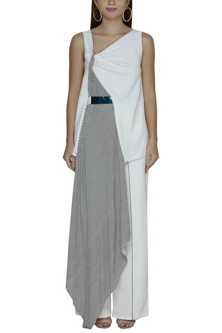 Shop_Amit Aggarwal_Black Crepe Printed Panel Top_Online_at_Aza_Fashions