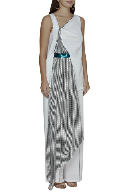 Amit Aggarwal_Black Crepe Printed Panel Top_Online_at_Aza_Fashions