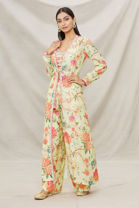 Gopi Vaid Myriad Vines Print Cape & Pant Set 