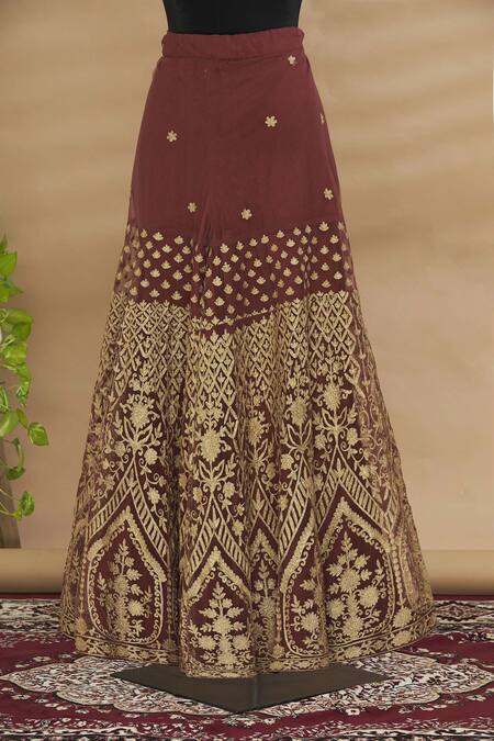 Shop Heena Kochhar Brown Embroidered Kurta Lehenga Set Online at Aza Fashions Shop_Heena Kochhar_Brown Embroidered Kurta Lehenga Set_Online_at_Aza_Fashions