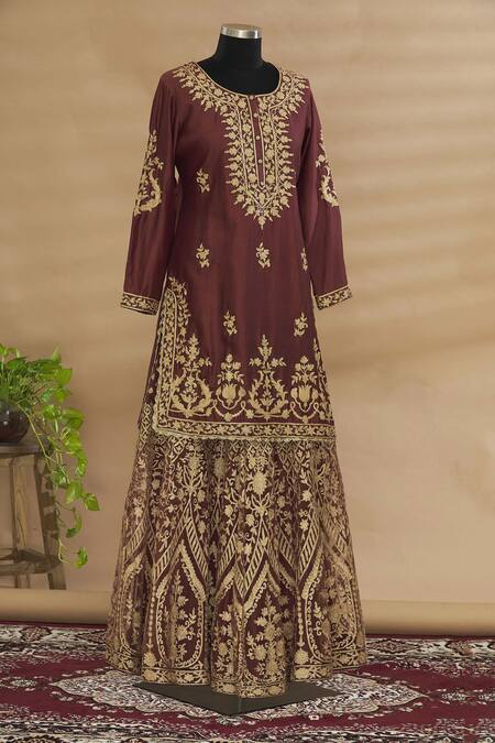 Buy Heena Kochhar Brown Embroidered Kurta Lehenga Set Online at Aza Fashions Buy_Heena Kochhar_Brown Embroidered Kurta Lehenga Set_Online_at_Aza_Fashions