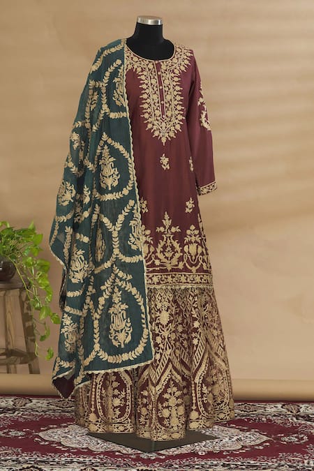 Heena Kochhar Brown Embroidered Kurta Lehenga Set