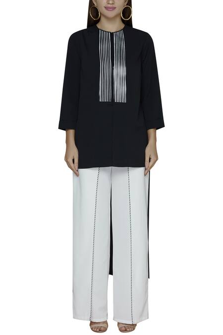 Shop_Amit Aggarwal_Black Moss Crepe High Low Tunic_Online_at_Aza_Fashions