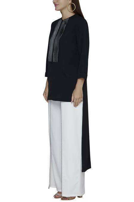 Buy_Amit Aggarwal_Black Moss Crepe High Low Tunic_Online_at_Aza_Fashions