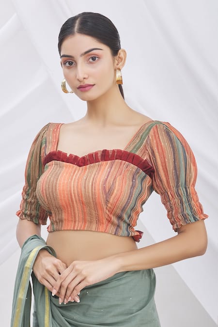 Arihant Rai Sinha Multi Color Striped Colorblock Saree Blouse 