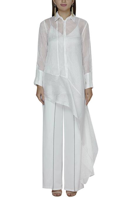 Buy Amit Aggarwal White Organza Asymmetric Shirt Online at Aza Fashions Buy_Amit Aggarwal_White Organza Asymmetric Shirt_Online_at_Aza_Fashions