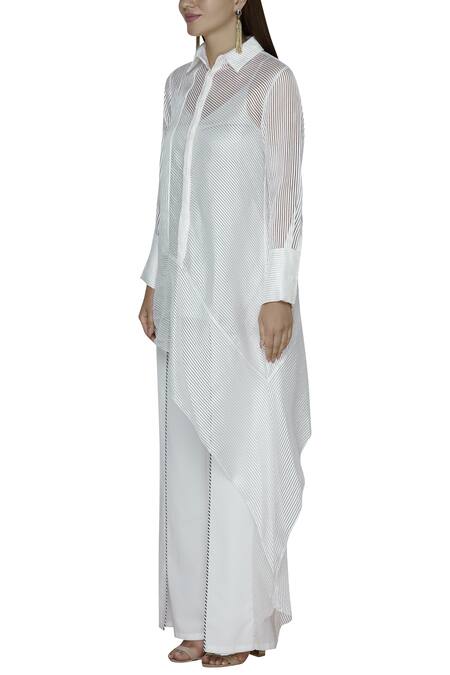 Amit Aggarwal White Organza Asymmetric Shirt Online at Aza Fashions Amit Aggarwal_White Organza Asymmetric Shirt_Online_at_Aza_Fashions
