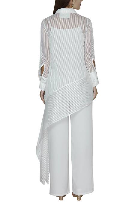 Shop Amit Aggarwal White Organza Asymmetric Shirt at Aza Fashions Shop_Amit Aggarwal_White Organza Asymmetric Shirt_at_Aza_Fashions