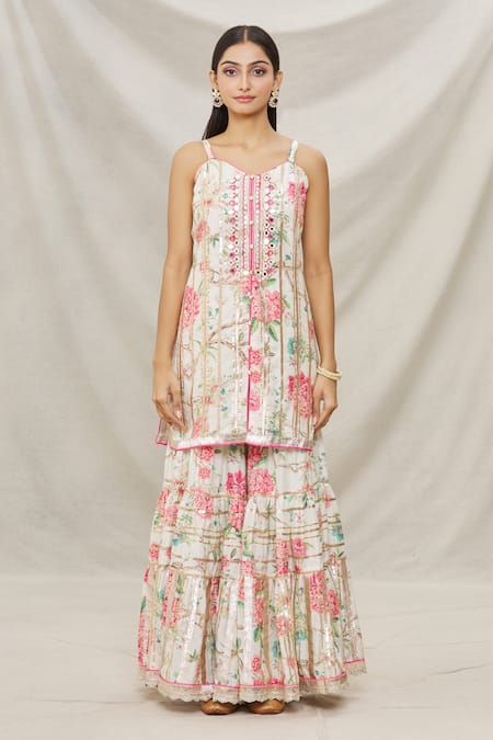 Gopi Vaid Ivory Viscose Floral Motifs Sweetheart Neck Bloom Print Kurta And Sharara Set Online at Aza Fashions Gopi Vaid_Ivory Viscose Floral Motifs Sweetheart Neck Bloom Print Kurta And Sharara Set _Online_at_Aza_Fashions