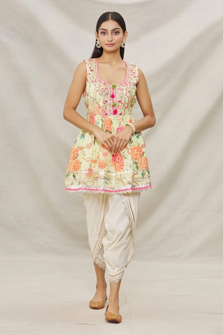 Gopi Vaid Floral Print Peplum & Dhoti Pant Set 