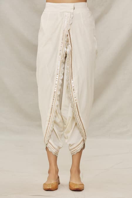 Gopi Vaid Yellow Cotton, Viscose Floral Motifs, Gota Work Print Peplum And Dhoti Pant Set at Aza Fashions Gopi Vaid_Yellow Cotton, Viscose Floral Motifs, Gota Work Print Peplum And Dhoti Pant Set _at_Aza_Fashions