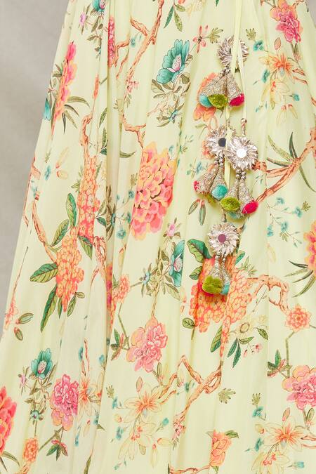 Shop Gopi Vaid Yellow Viscose Floral Motifs V Neck Print Lehenga And Blouse Set Online at Aza Fashions Shop_Gopi Vaid_Yellow Viscose Floral Motifs V Neck Print Lehenga And Blouse Set _Online_at_Aza_Fashions