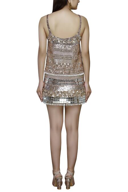 Shop Akanksha Gajria Gold Crepe Silk Embellished Slip Dress at Aza Fashions Shop_Akanksha Gajria_Gold Crepe Silk Embellished Slip Dress_at_Aza_Fashions