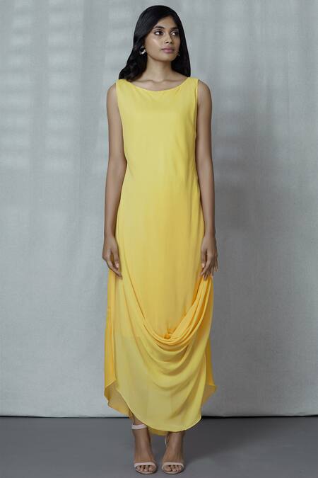 Shop_Ariyana by Aza_Yellow Georgette Round Embellished Cape With Dress _Online_at_Aza_Fashions