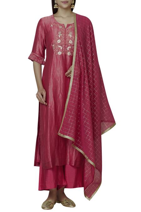 Kritika Dawar Pink Chanderi Kurta Palazzo Set Online at Aza Fashions Kritika Dawar_Pink Chanderi Kurta Palazzo Set_Online_at_Aza_Fashions