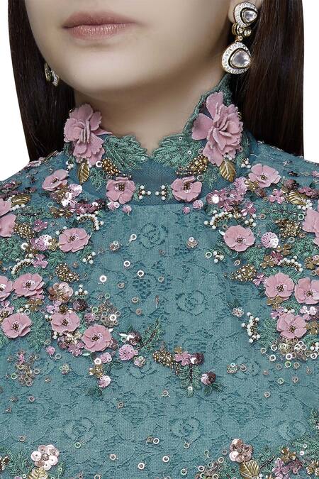 Abhishek Vermaa_Blue Lace Embellished Lehenga Set_at_Aza_Fashions