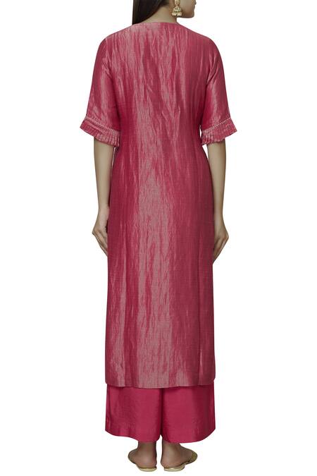 Shop Kritika Dawar Pink Chanderi Kurta Palazzo Set at Aza Fashions Shop_Kritika Dawar_Pink Chanderi Kurta Palazzo Set_at_Aza_Fashions