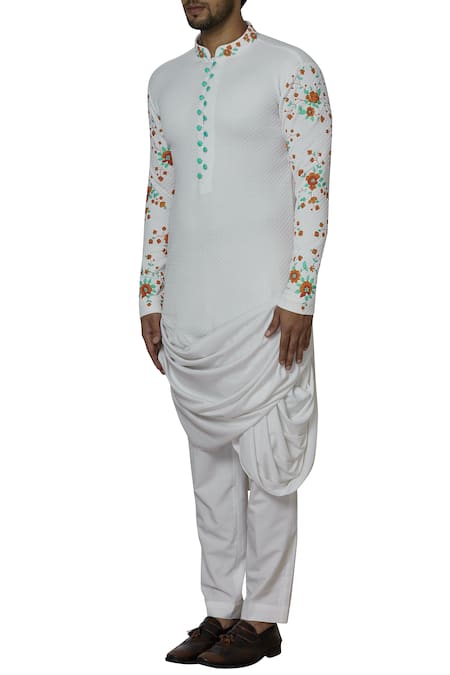 Buy_Sol By Piyush Dedhia_White Quilt Stretch Cowl Draped Kurta Set  _Online_at_Aza_Fashions