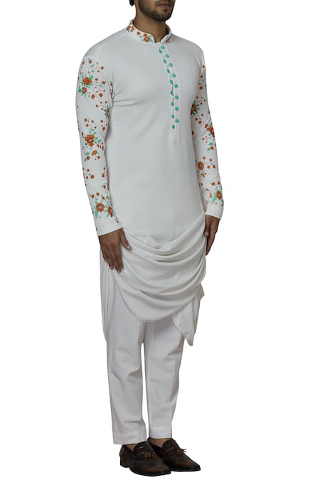Sol By Piyush Dedhia_White Quilt Stretch Cowl Draped Kurta Set  _Online_at_Aza_Fashions