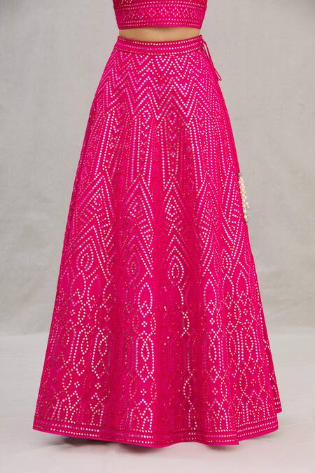 Shop_ASAL by Abu Sandeep_Pink Viscose Georgette Embroidery Round Lehenga Set _Online_at_Aza_Fashions