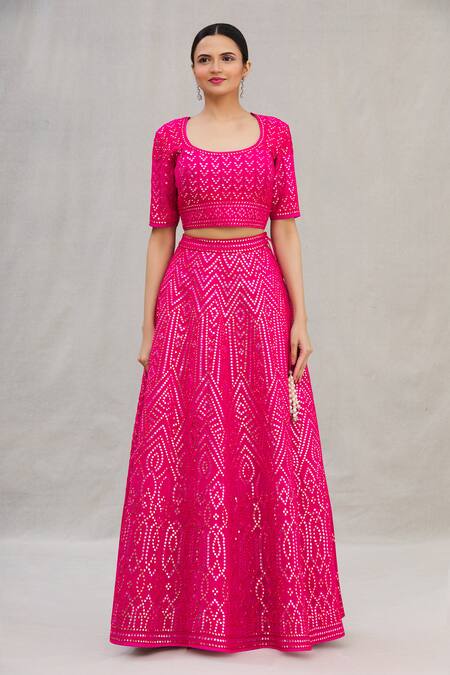ASAL by Abu Sandeep_Pink Viscose Georgette Embroidery Round Lehenga Set _Online_at_Aza_Fashions