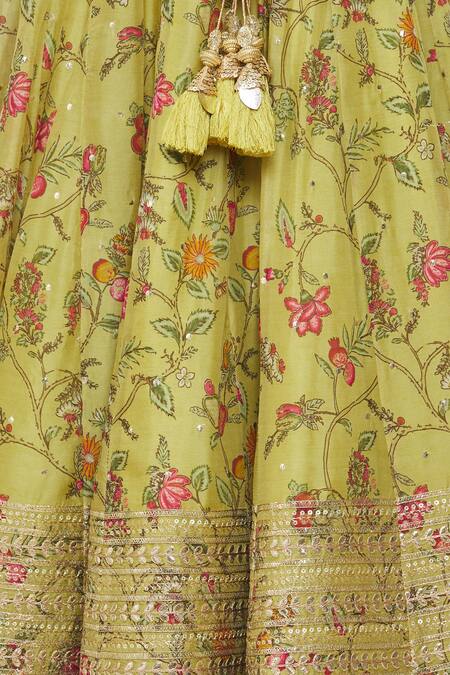 Shop_Gopi Vaid_Green Net, Silk Organza Floral Motifs Straight Print Lehenga Set_Online_at_Aza_Fashions