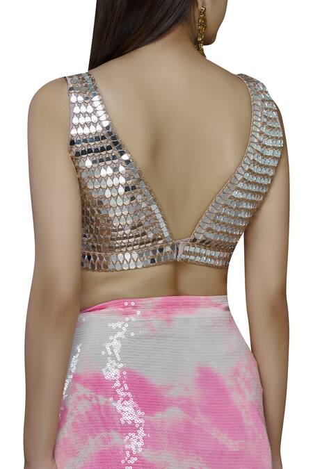 Buy_Akanksha Gajria_White Georgette Tie-dye Sequin Saree Set_Online_at_Aza_Fashions