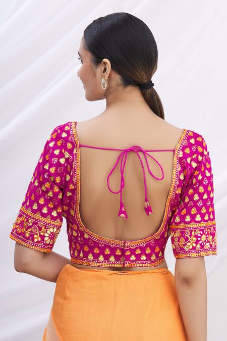 Shop Arihant Rai Sinha Pink Banarasi Brocade Sweetheart Neck Saree Blouse at Aza Fashions Shop_Arihant Rai Sinha_Pink Banarasi Brocade Sweetheart Neck Saree Blouse _at_Aza_Fashions
