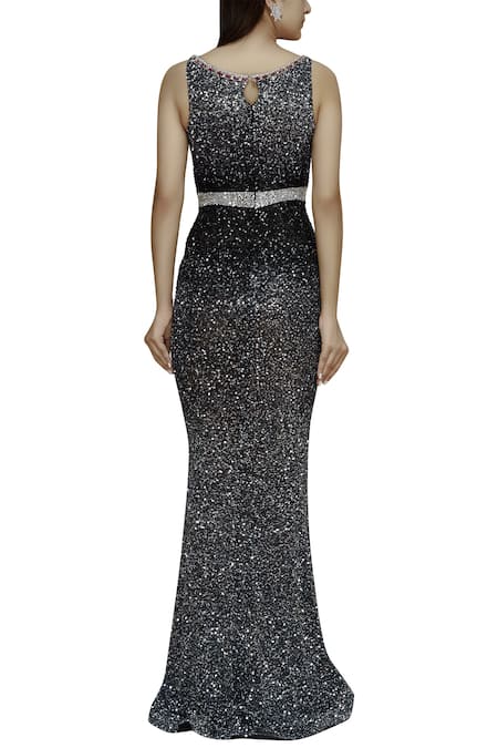 Shop Chisel By Meghna Ramrakhiya Black Net Round Embellished Gown at Aza Fashions Shop_Chisel By Meghna Ramrakhiya_Black Net Round Embellished Gown _at_Aza_Fashions