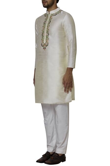 Buy_Sol By Piyush Dedhia_Cream Twill Embroidered Kurta Set  _Online_at_Aza_Fashions