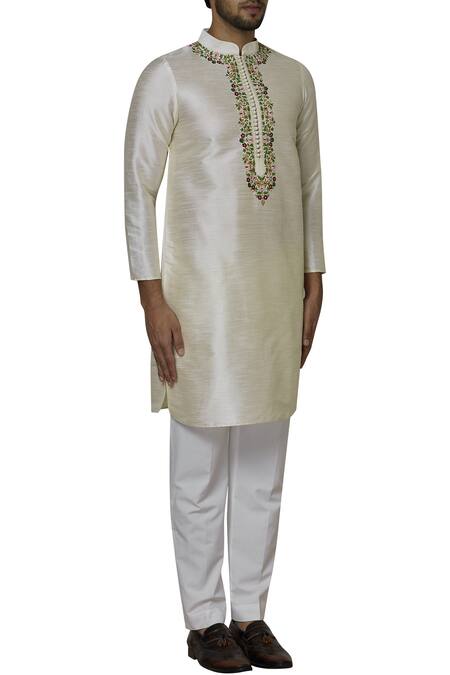 Sol By Piyush Dedhia_Cream Twill Embroidered Kurta Set  _Online_at_Aza_Fashions