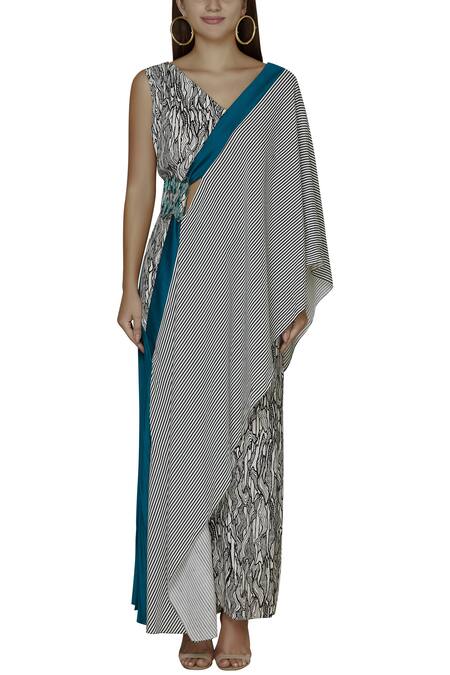 Shop_Amit Aggarwal_Blue Crepe Printed Overlay Dress_Online_at_Aza_Fashions