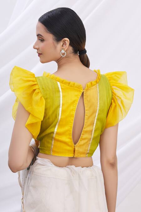 Shop Arihant Rai Sinha Yellow Ruffle Organza Blouse at Aza Fashions Shop_Arihant Rai Sinha_Yellow Ruffle Organza Blouse _at_Aza_Fashions