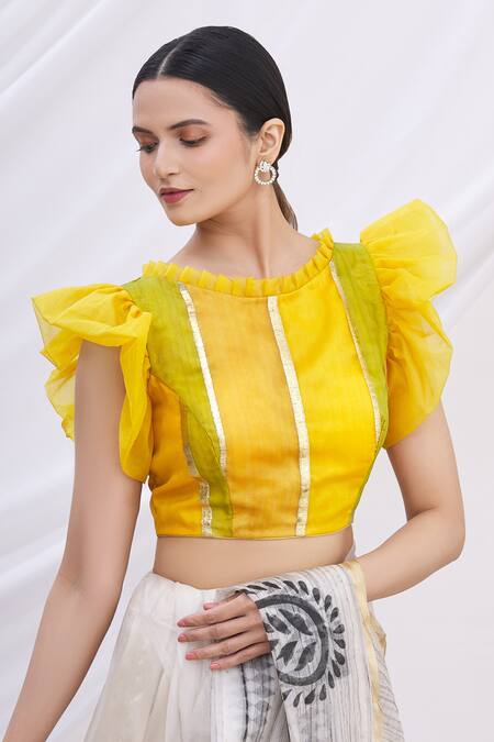 Buy Arihant Rai Sinha Yellow Ruffle Organza Blouse Online at Aza Fashions Buy_Arihant Rai Sinha_Yellow Ruffle Organza Blouse _Online_at_Aza_Fashions