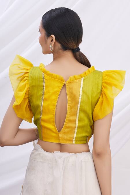Shop Arihant Rai Sinha Yellow Ruffle Organza Blouse Online at Aza Fashions Shop_Arihant Rai Sinha_Yellow Ruffle Organza Blouse _Online_at_Aza_Fashions
