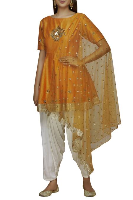 Ranian Orange Net, Silk Blend Round Embellished Kurta Set Online at Aza Fashions Ranian_Orange Net, Silk Blend Round Embellished Kurta Set _Online_at_Aza_Fashions