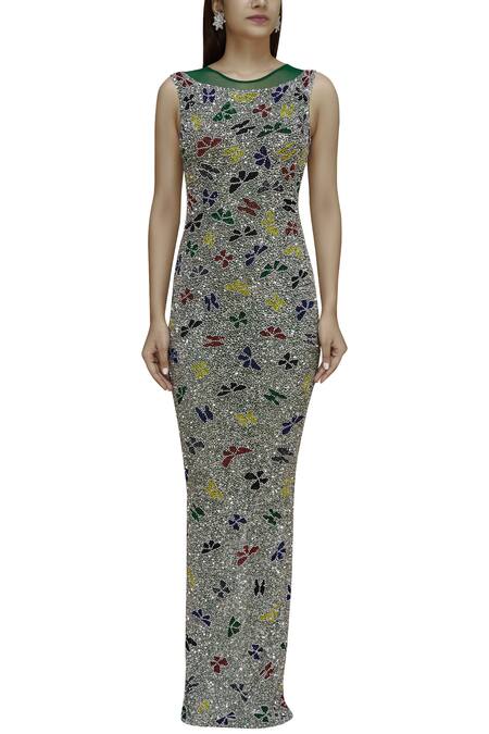 Shop Chisel By Meghna Ramrakhiya Green Net Round Embellished Gown Online at Aza Fashions Shop_Chisel By Meghna Ramrakhiya_Green Net Round Embellished Gown _Online_at_Aza_Fashions